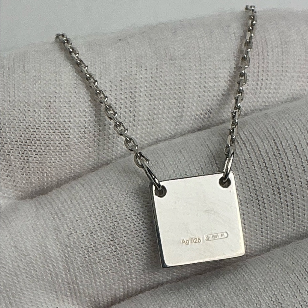 Authentic Gucci Square Plate Tag Pendant 925 Silver Necklace Signature Clasp - Picture 8 of 14